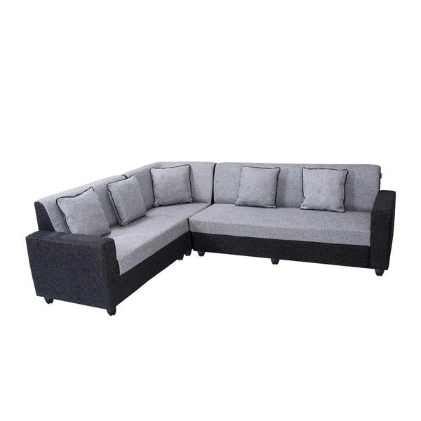 L Shape Sofa Set:- Cosmo Wood Fabric Sofa Set  Sofa (Black & Grey)