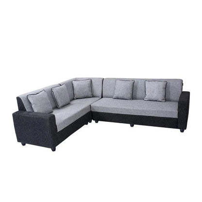 L Shape Sofa Set:- Cosmo Wood Fabric Sofa Set  Sofa (Black & Grey)