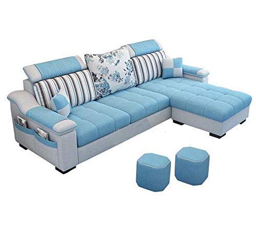 L Shape Sofa Set:- Fabric Sofa Set in (Sky Blue & White)