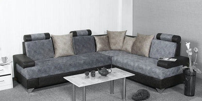 L Shape Sofa Set: GREY Sectional Fabric Sofa Set