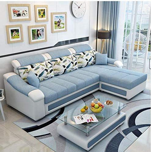 L Shape Sofa Set:- Hardwood Modern Fabric Sofa Set (Sky Blue)