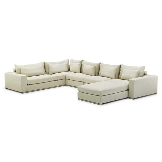 L Shape Sofa Set L Shaped Sofa with Ottoman Fabric (Beige)
