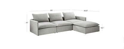 L Shape Sofa Set Linen 4-Piece Fabric Sofa Set (Grey)