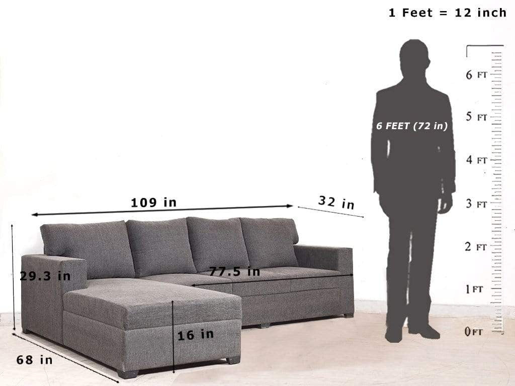 L Shape Sofa Set:- Lounger Fabric Sofa Set (Grey)
