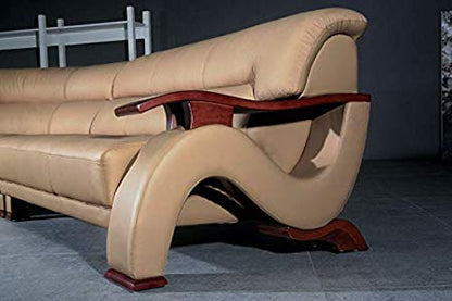 L Shape Sofa Set Luxury Modular Sectional Hardwood Leatherette Sofa Set (Beige & Grey)