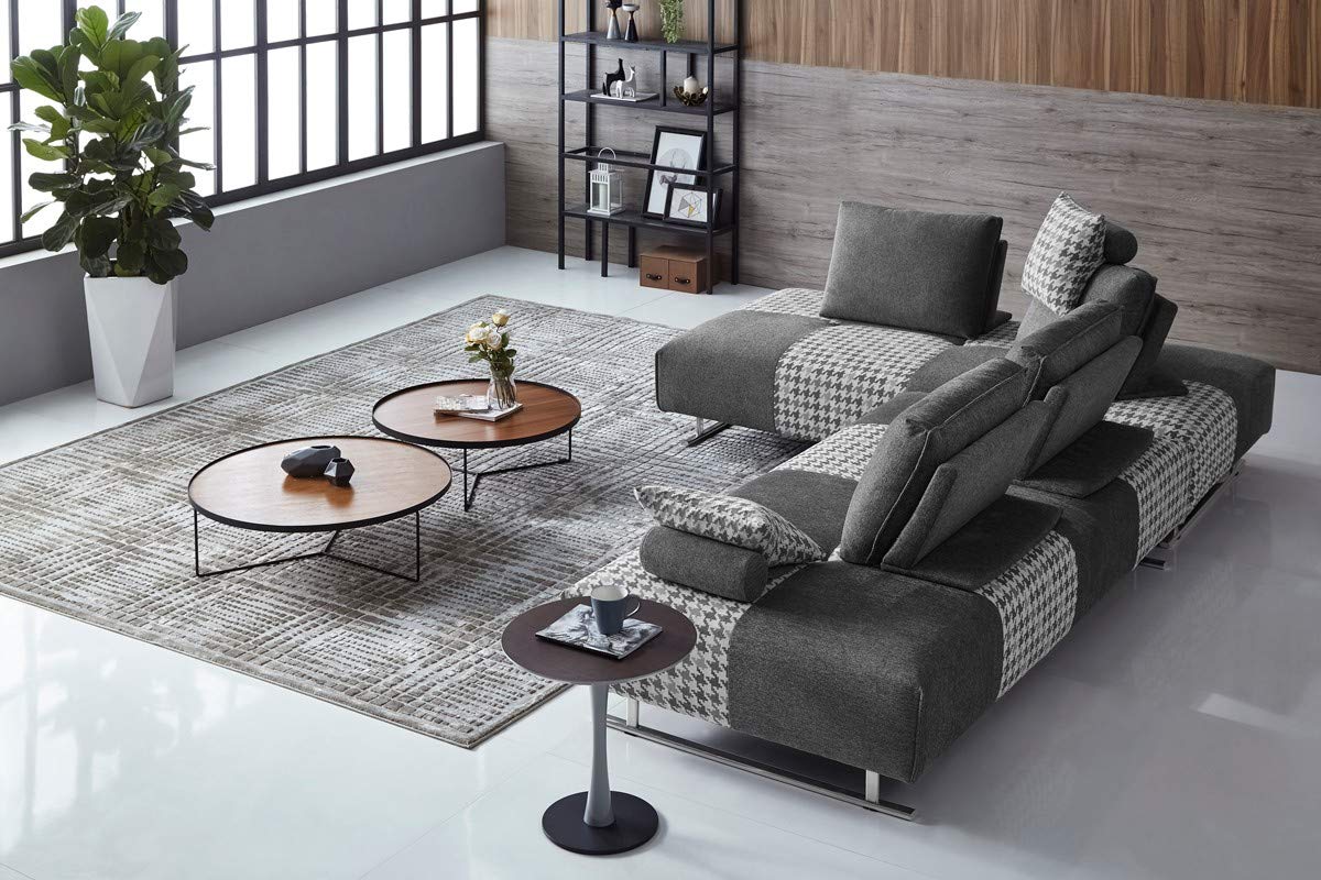 L Shape Sofa Set:- Modern Sectional Fabric Sofa Set, (Grey)