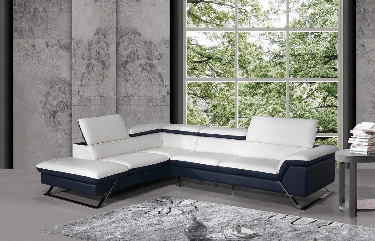 L Shape Sofa Set Modern Sectional Leatherette Sofa Set (White & Blue)