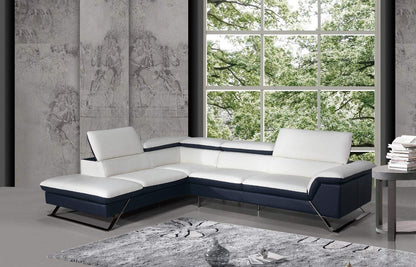 L Shape Sofa Set Modern Sectional Leatherette Sofa Set (White & Blue)