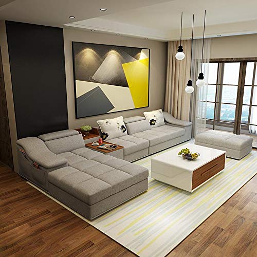 L Shape Sofa Set Modern Sectional Leatherette Sofa Set (Light Grey)