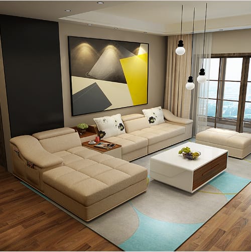 L Shape Sofa Set:- Modern Sectional Leatherette Sofa Set
