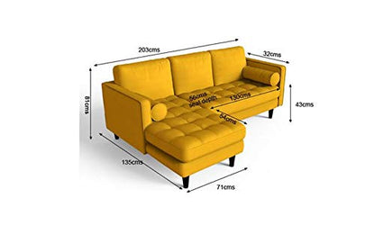 L Shape Sofa Set:- Munix Sectional Fabric Sofa Set (Yellow)
