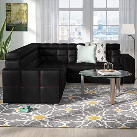 L Shape Sofa Set Munix Sleeper Sectional Leatherette Sofa Set (Black)