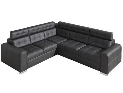 L Shape Sofa Set:- Munix Sleeper Sectional Leatherette Sofa Set (Black)