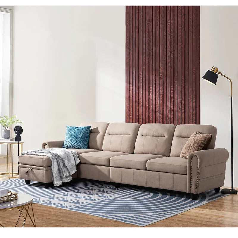 L Shape Sofa Set : Round Arms Modular 4 Seater Sofa Se