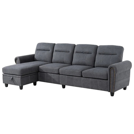L Shape Sofa Set : Round Arms Modular 4 Seater Sofa Se