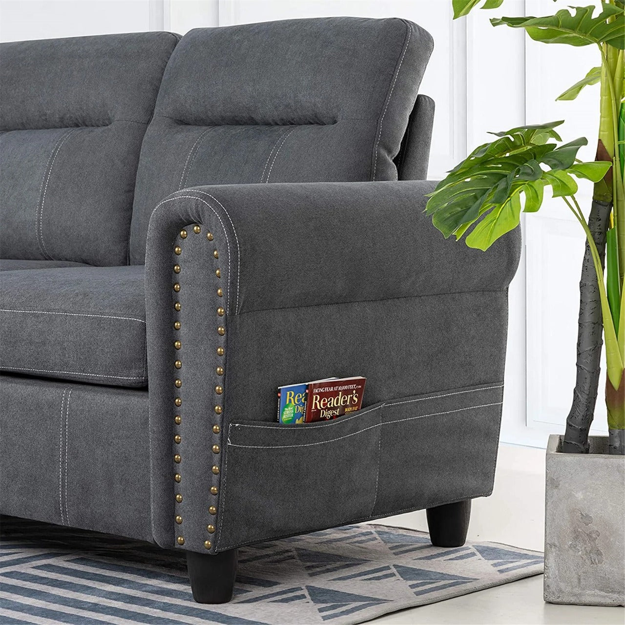 L Shape Sofa Set : Round Arms Modular 4 Seater Sofa Set