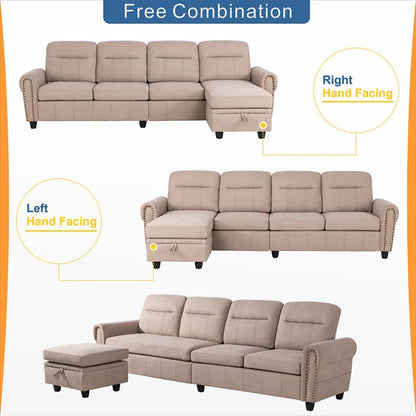 L Shape Sofa Set : Round Arms Modular 4 Seater Sofa Set