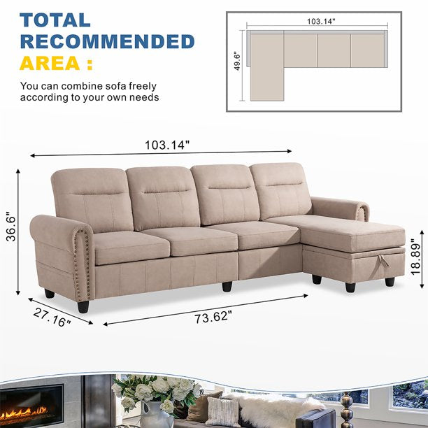L Shape Sofa Set : Round Arms Modular 4 Seater Sofa Set