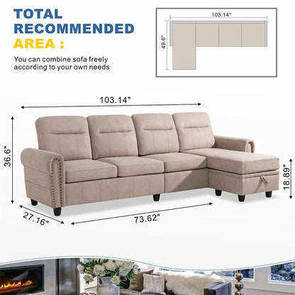 L Shape Sofa Set : Round Arms Modular 4 Seater Sofa Set