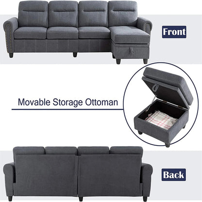 L Shape Sofa Set : Round Arms Modular 4 Seater Sofa Set