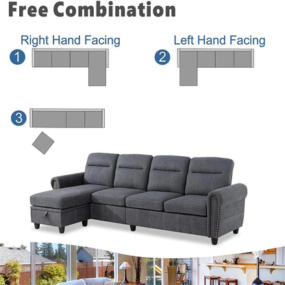 L Shape Sofa Set : Round Arms Modular 4 Seater Sofa Set