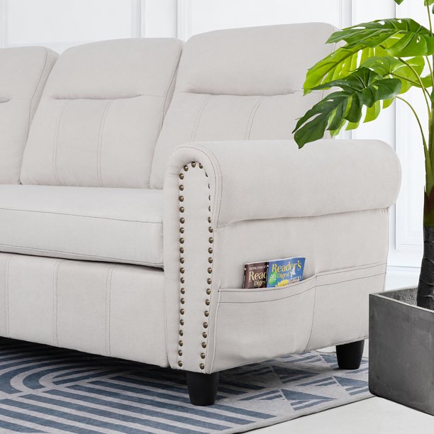 L Shape Sofa Set : Round Arms Modular 4 Seater Sofa Set