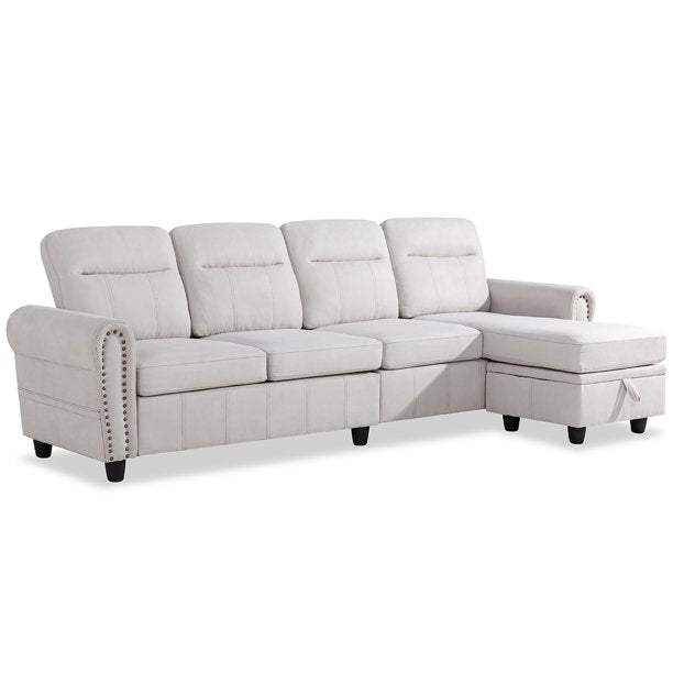 L Shape Sofa Set : Round Arms Modular 4 Seater Sofa Set