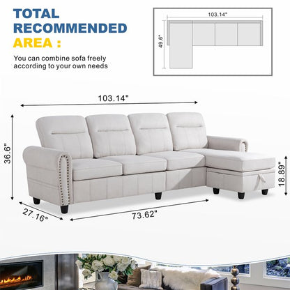 L Shape Sofa Set : Round Arms Modular 4 Seater Sofa Set