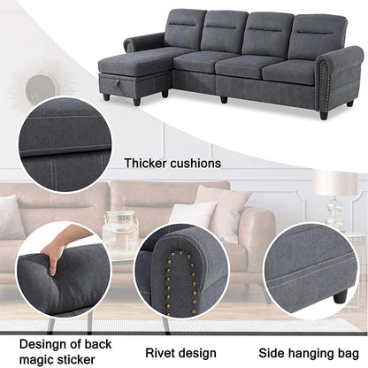 L Shape Sofa Set : Round Arms Modular 4 Seater Sofa Set