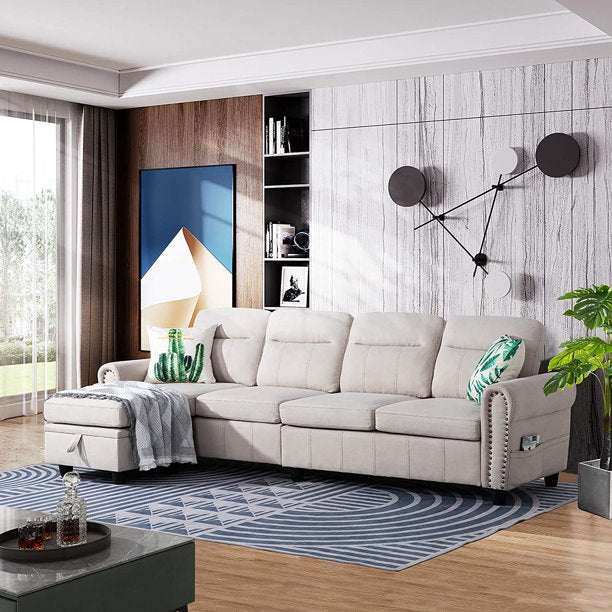 L Shape Sofa Set : Round Arms Modular 4 Seater Sofa Set