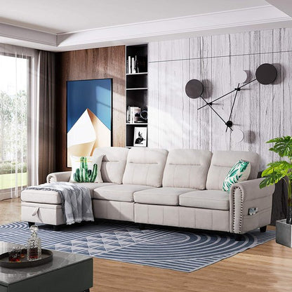 L Shape Sofa Set : Round Arms Modular 4 Seater Sofa Set