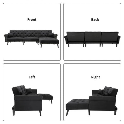 L Shape Sofa Set : Velvet Flared Arm