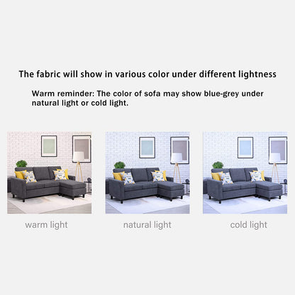 L Shape Sofa Set: Dark Grey Fabric Convertible Sofa Couch