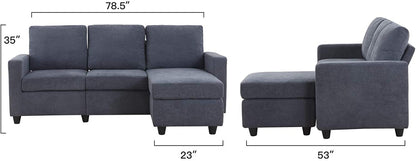 L Shape Sofa Set: Dark Grey Fabric Convertible Sofa Couch