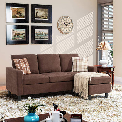 L Shape Sofa Set: Dark Grey Fabric Convertible Sofa Couch