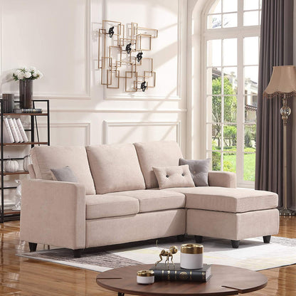 L Shape Sofa Set: Dark Grey Fabric Convertible Sofa Couch