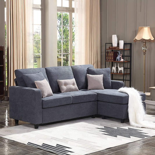 L Shape Sofa Set: Dark Grey Fabric Convertible Sofa Couch