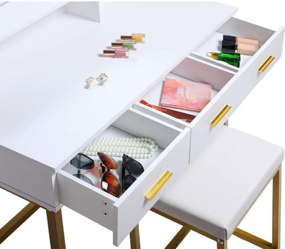 Dressing Table : Vanity Set with 10 LEDs Lighted Mirror & Makeup Table with Padded Cushioned Stool