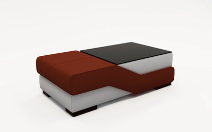 Leatherette Coffee Table: Contemporary White Leatherette And Dark Red Coffee Table W/Black Glass Table Top