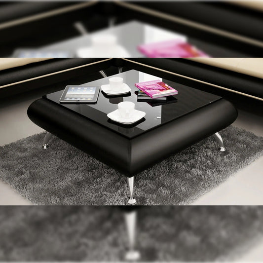 Leatherette Coffee Table Black Leatherette Coffee Table WBlack Glass Table