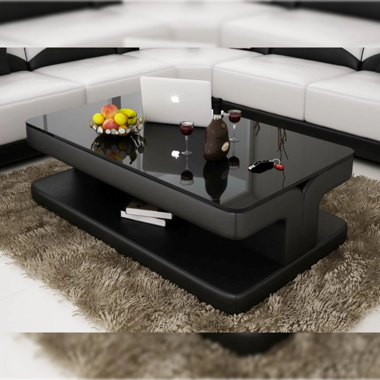 Leatherette Coffee Table Black Leatherette Coffee Table wBlack Glass Table
