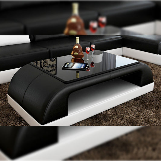 Leatherette Coffee Table Contemporary Black Leatherette Coffee Table WBlack Glass Table Top