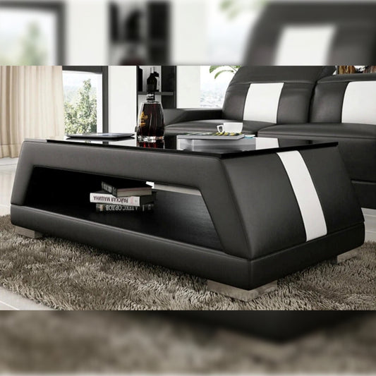 Leatherette Coffee Table Contemporary Black and White Leatherette Coffee Table WBlack Glass Table