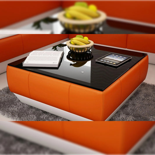 Leatherette Coffee Table Contemporary Orange and White Leatherette Coffee Table WBlack Glass Table Top