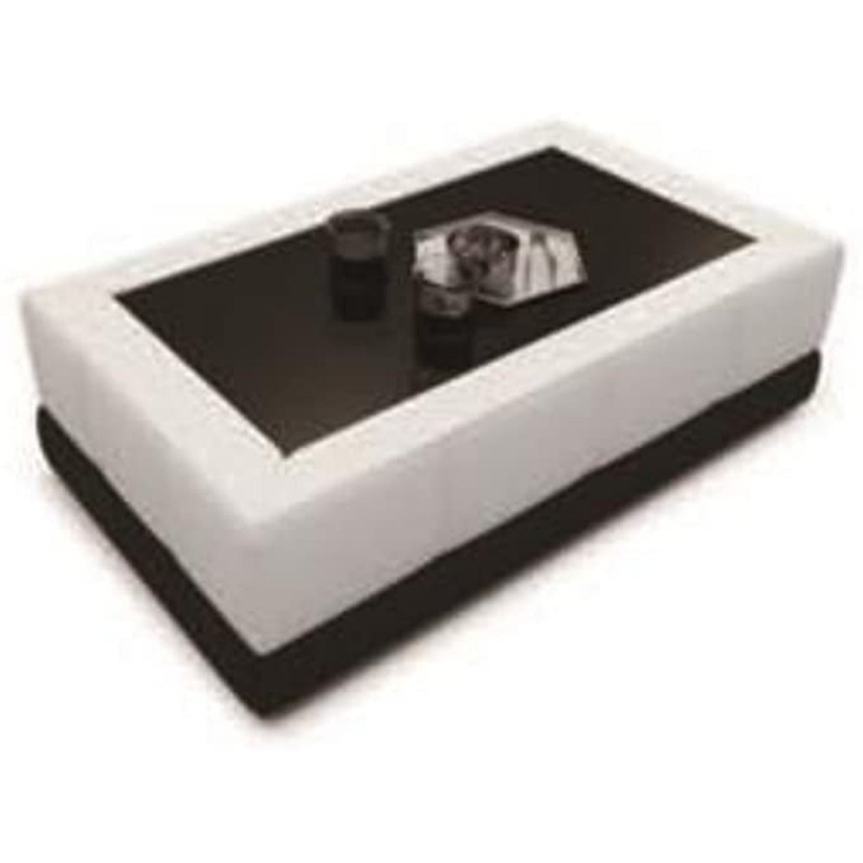 Leatherette Coffee Table: Contemporary White And Black Leatherette Coffee Table W/Black Glass Table Top