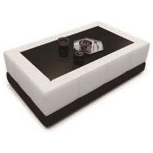 Leatherette Coffee Table: Contemporary White And Black Leatherette Coffee Table W/Black Glass Table Top
