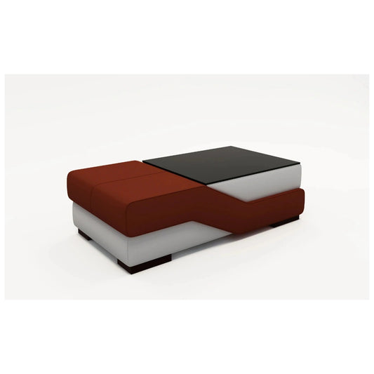 Leatherette Coffee Table: Contemporary White Leatherette And Dark Red Coffee Table W/Black Glass Table Top