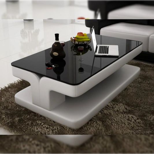 Leatherette Coffee Table Contemporary White Leatherette Coffee Table WBlack Glass Table Top