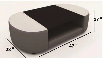 Leatherette Coffee Table: Contemporary Black Leatherette Coffee Table W/Black Glass Table Top