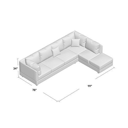 L Shape Sofa Solid Wood Fabric Set (Charcoal Grey Black)